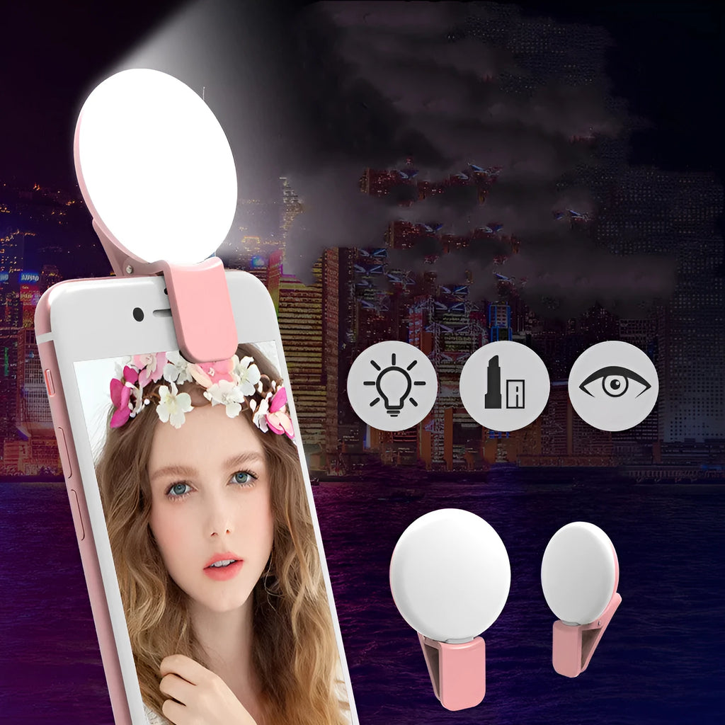 Round clip-on mini fill light for mobile phone selfie photography in four colour options