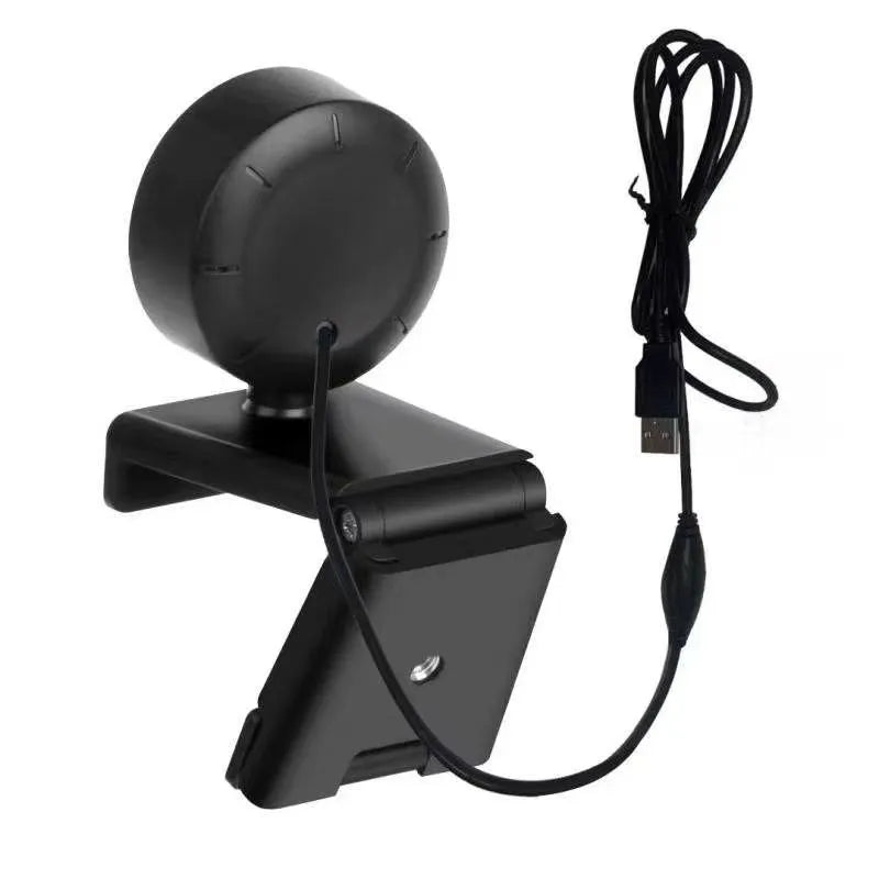 USB webcam with built-in LED ring light and wide-angle lens on a desk