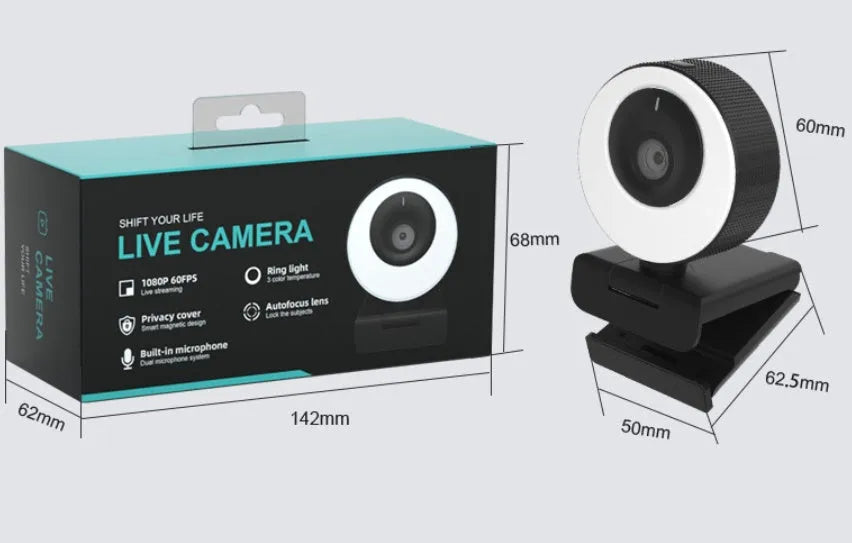 Black USB webcam with privacy cover on 1080p resolution computer camera