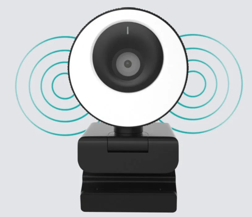 Black USB webcam with privacy cover on 1080p resolution computer camera
