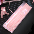 Pink mechanical keyboard and wired mouse set for gaming with USB connectivity