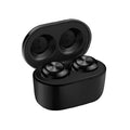 Black and white A6 TWS Bluetooth headsets with earplug design showing left and right earpieces