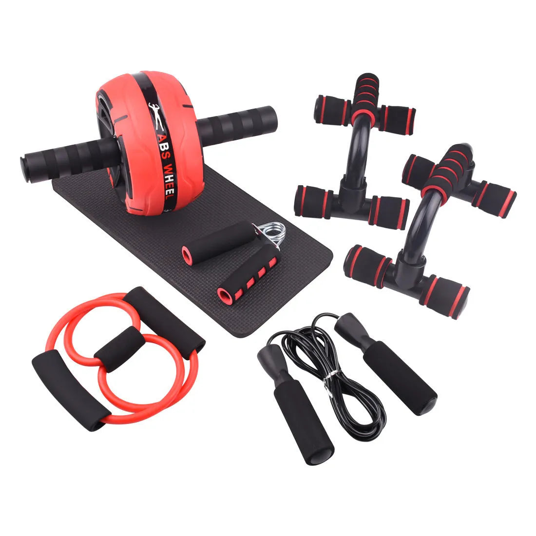 Resistance bands push-up bar fitness set with abdominal machine in green colour
