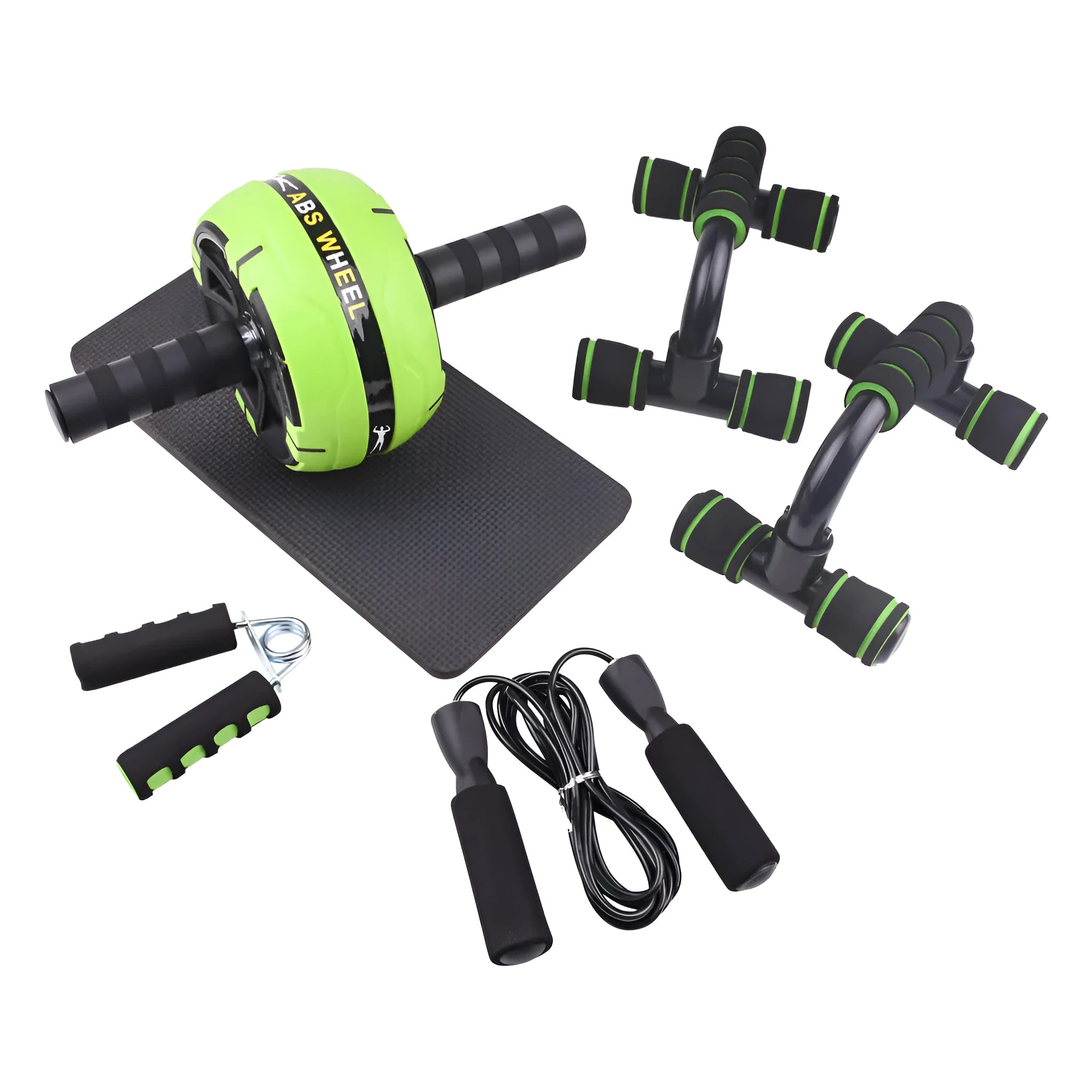 Resistance bands push-up bar fitness set with abdominal machine in green colour