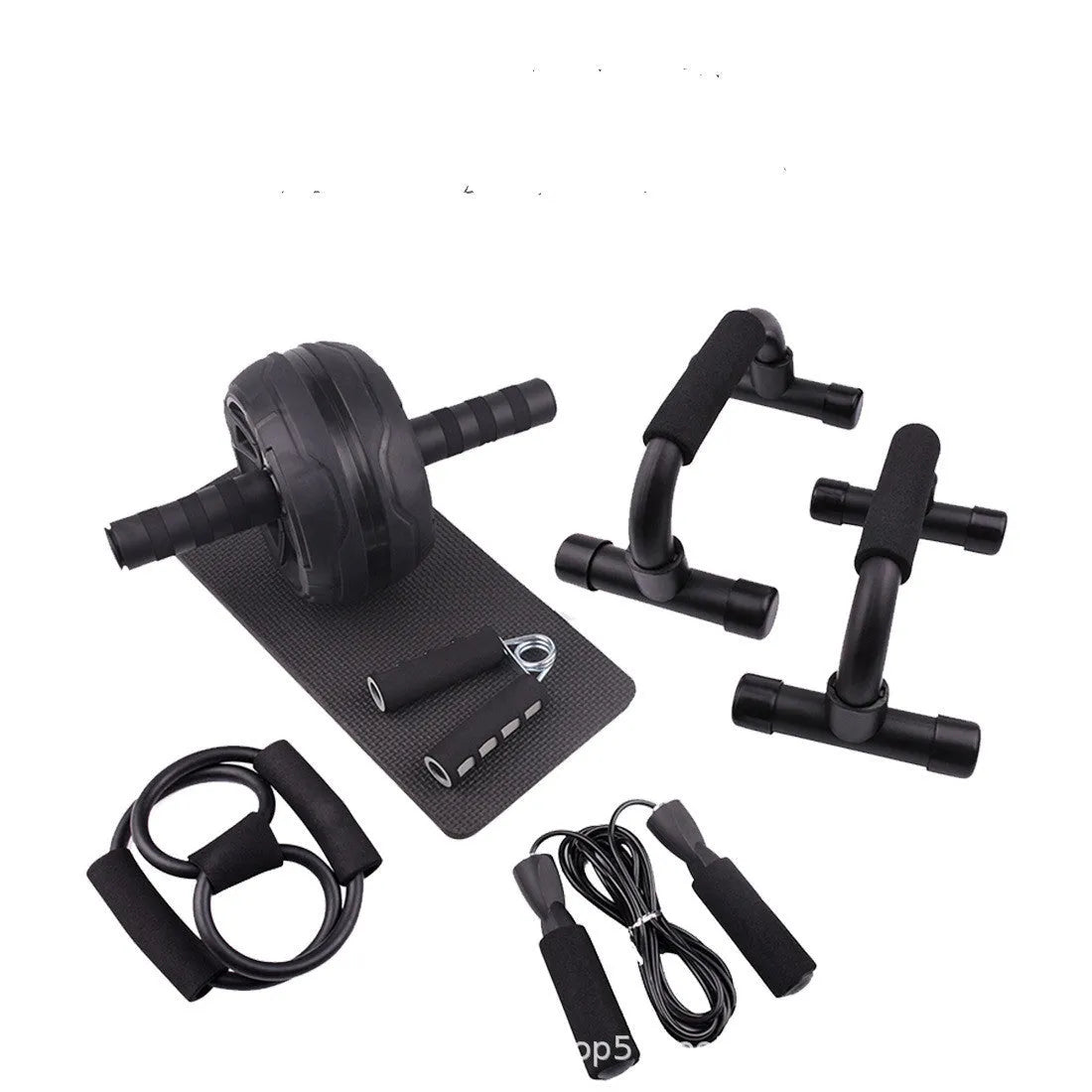 Resistance bands push-up bar fitness set with abdominal machine in green colour