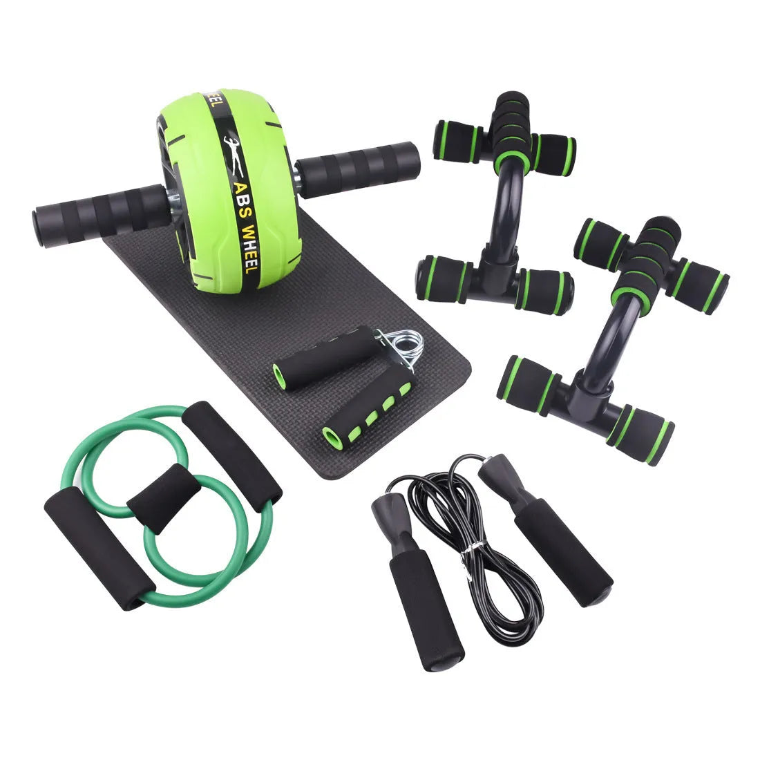 Resistance bands push-up bar fitness set with abdominal machine in green colour