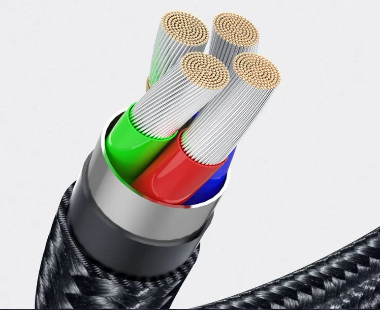 Essager black magnetic USB charging cable with rotating head and blue LED light on a white background.