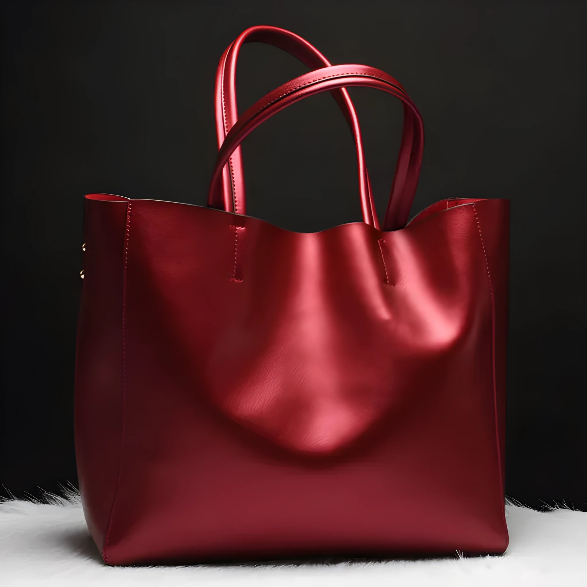 Women's black cowhide leather shoulder bag with a shoulder strap, shown next to a bronze coloured version.