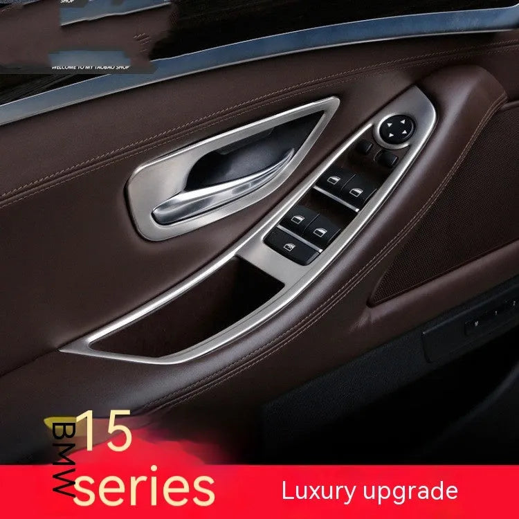 Set of four ABS stainless steel decorative trim strips for BMW 5 Series F10 F18 interior door handles.