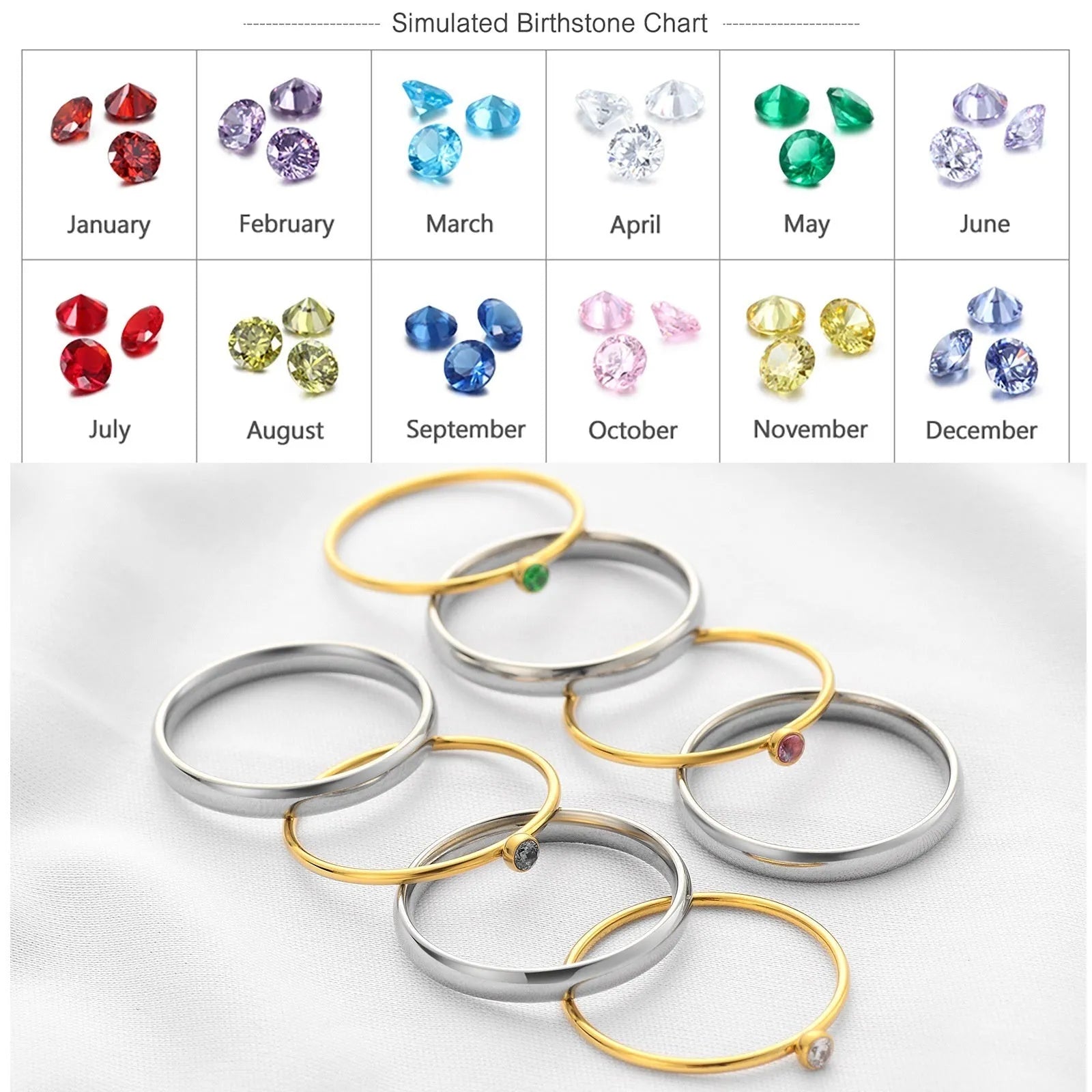 Engraved titanium steel ring with December birthstone design in geometric shape.