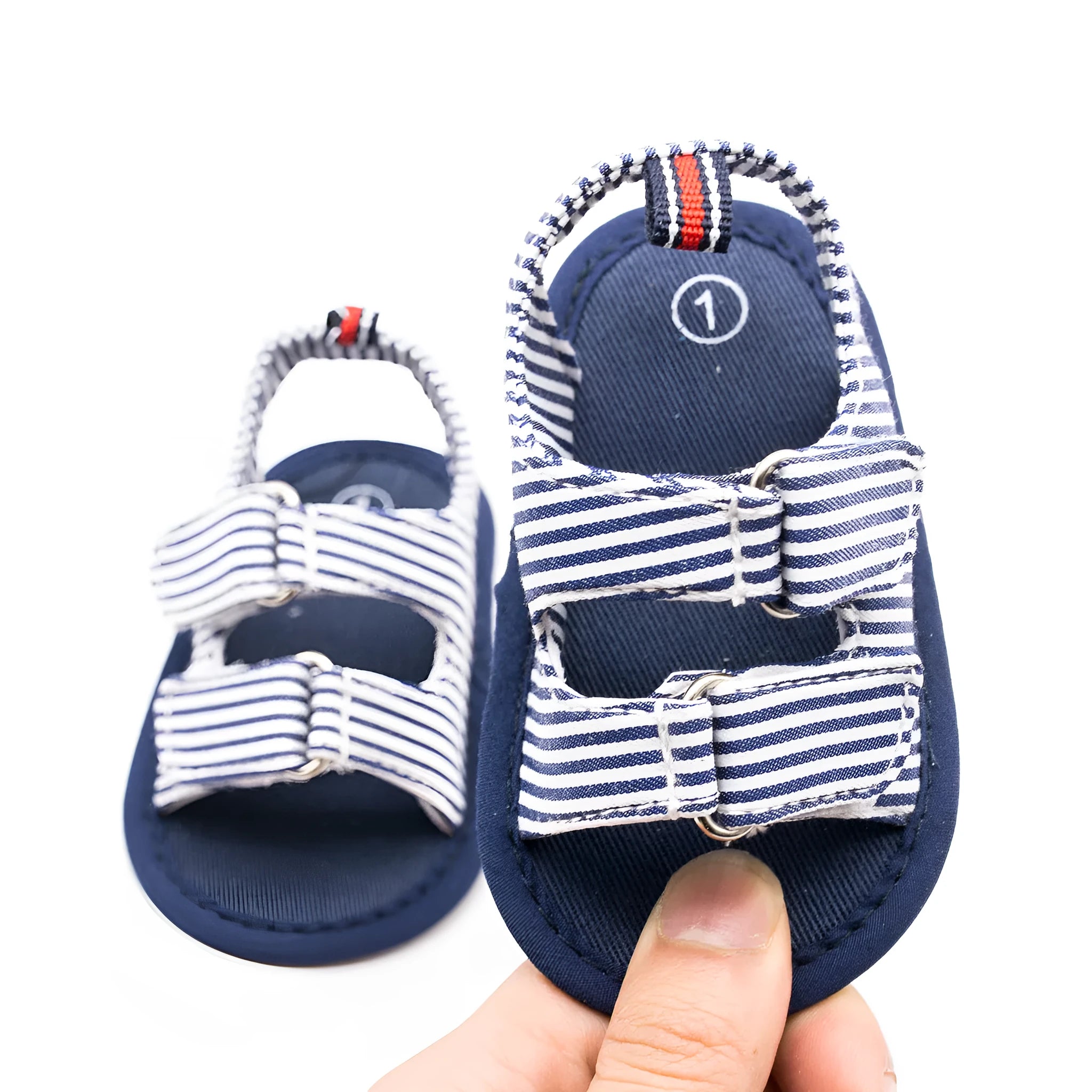 Striped canvas baby sandals for toddlers, blue, sizes 11-13cm