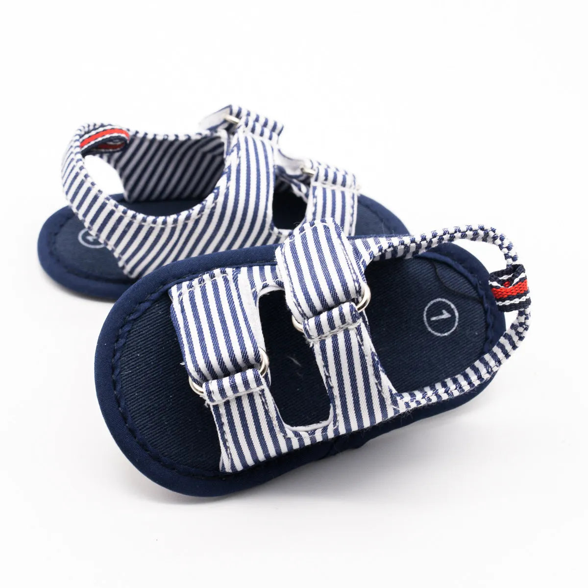 Striped canvas baby sandals for toddlers, blue, sizes 11-13cm