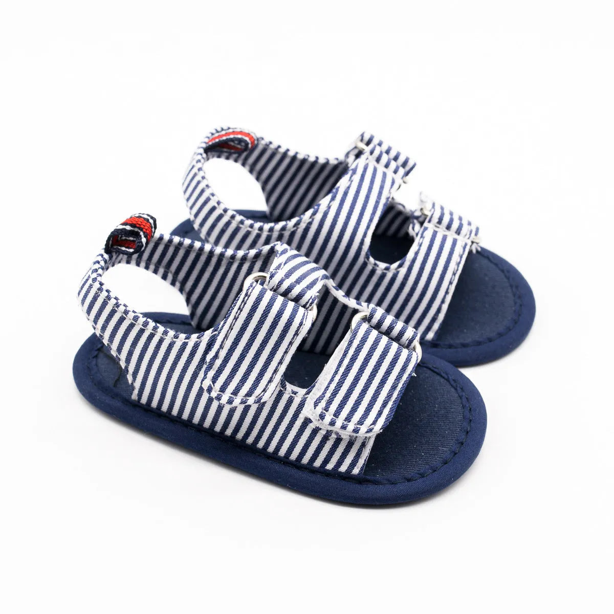 Striped canvas baby sandals for toddlers, blue, sizes 11-13cm