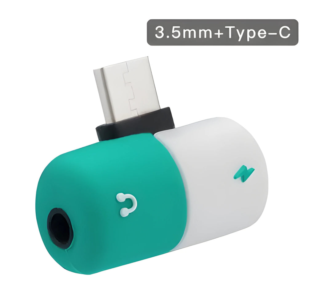 Blue Huawei phone charging adapter with 3.5mm audio splitter showing 30mm by 12mm dimensions