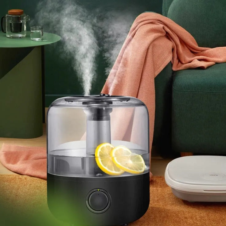 Black and white ultrasonic humidifier with 3 litre tank and mechanical controls