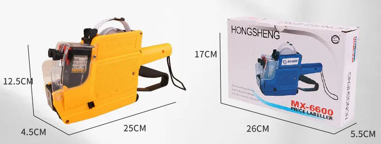 Manual pricing machine for bottle labelling in blue, red, or yellow colours