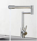 Silver stainless steel kitchen sink mixer tap with dual handles and 360-degree rotating spout