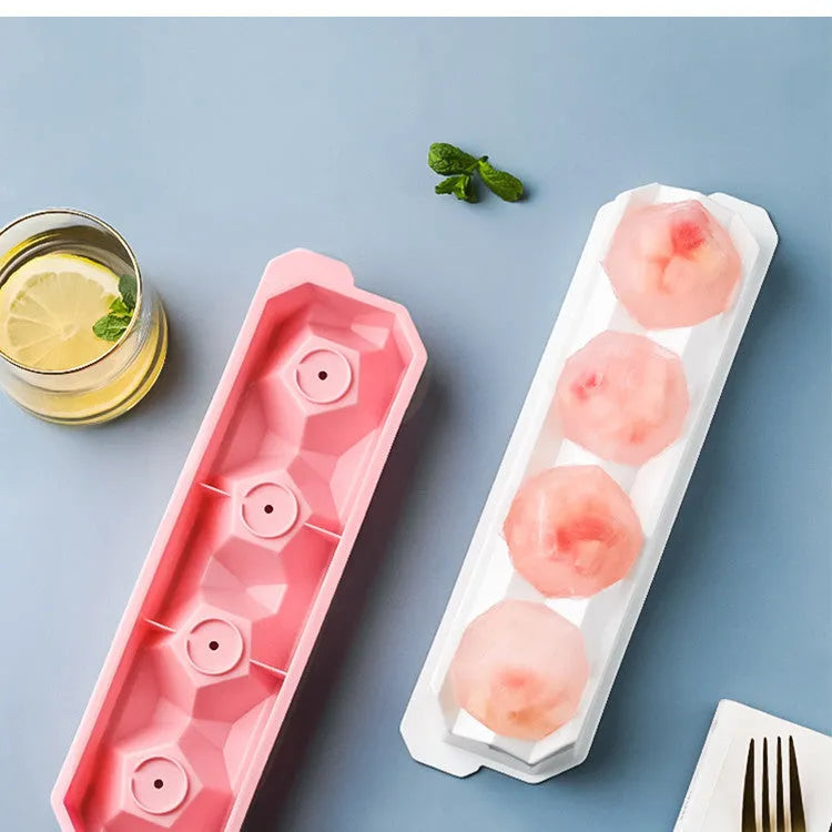 Silicone ice tray showing ice hockey artifact shapes and colourful geometric mould options