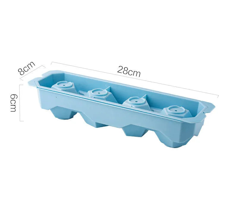 Silicone ice tray showing ice hockey artifact shapes and colourful geometric mould options