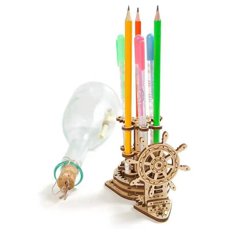 Ukrainian wooden machinery model rotating pen holder assembly kit for desktop organisation