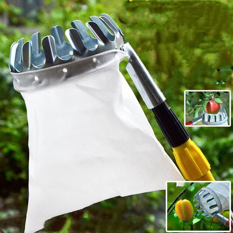 Steel frame fruit picker basket with cloth bag catcher for garden harvesting