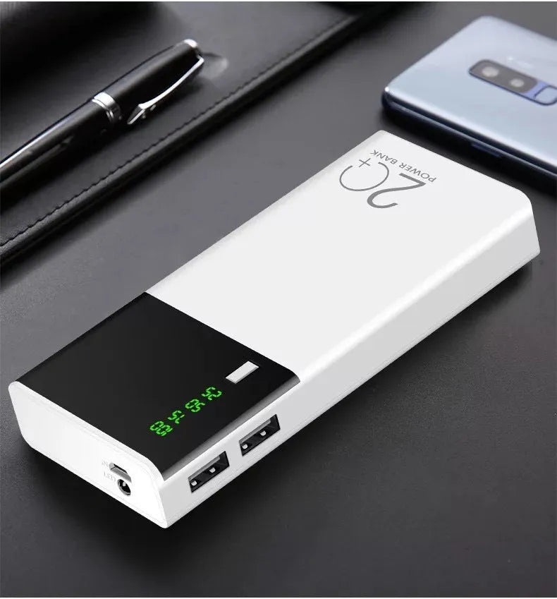 Black customised 20000mAh portable power bank with charging cable