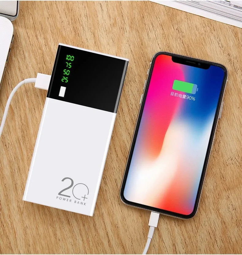 Black customised 20000mAh portable power bank with charging cable