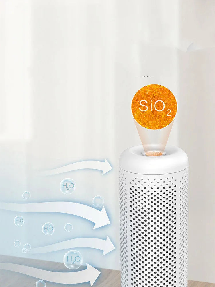 White mini household dehumidifier with 1 litre tank for rooms under 10 square metres