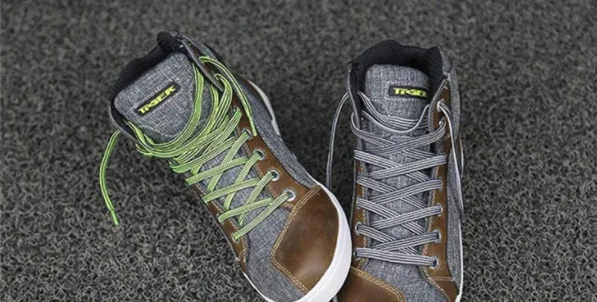 Men's black and grey casual short boots for motorcycle riding with breathable and non-slip features.