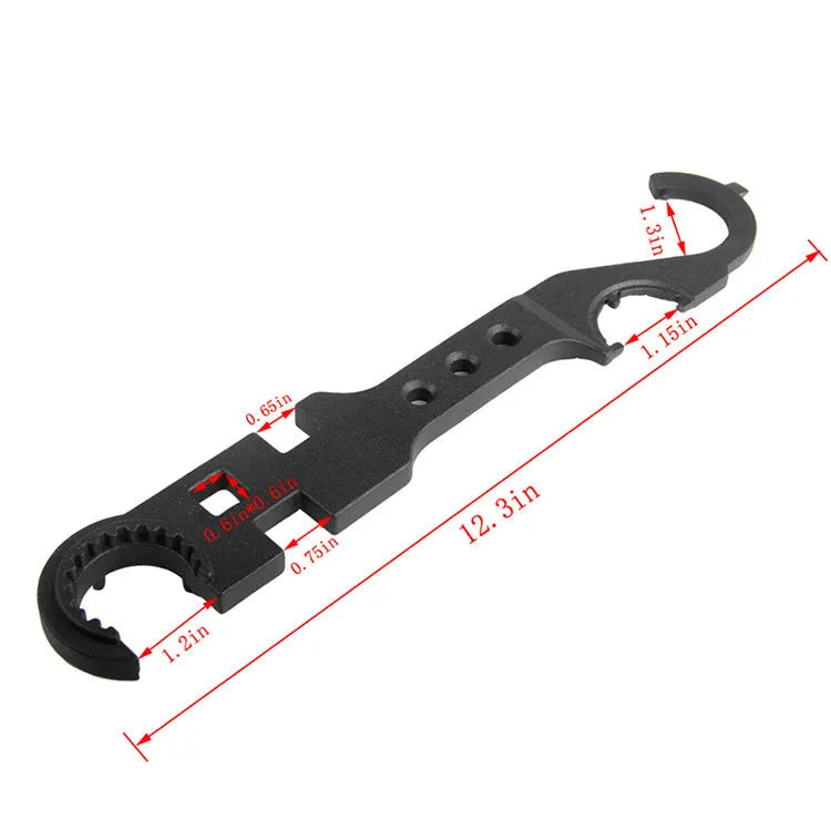Black combination wrench for AR15 and M4 rifle maintenance with dual-purpose design