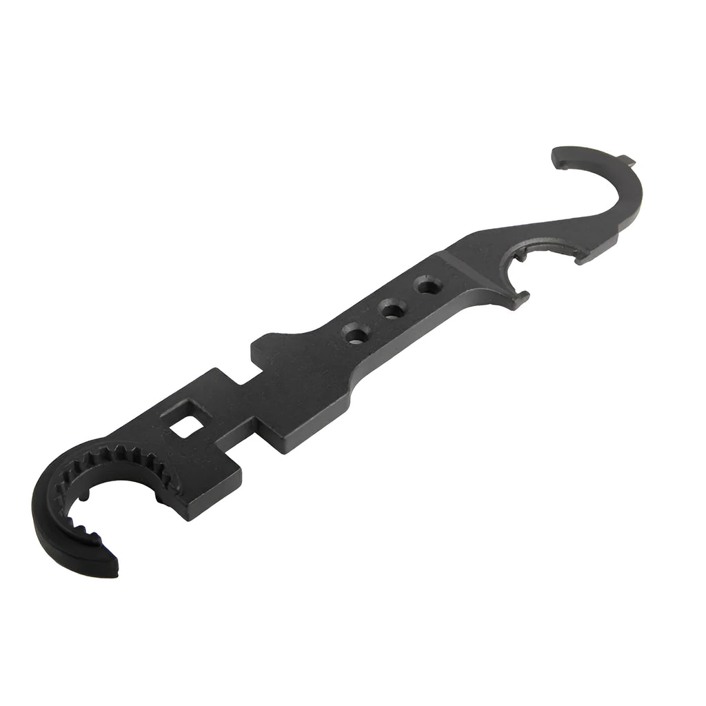 Black combination wrench for AR15 and M4 rifle maintenance with dual-purpose design