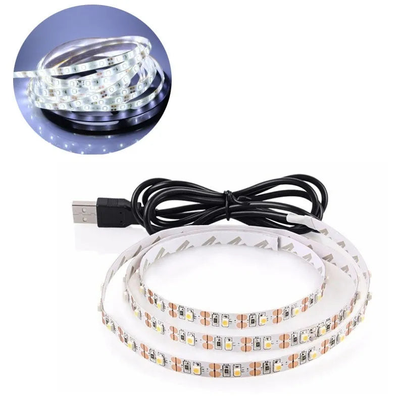 One-metre long flexible USB LED light strip with multiple colour options including white, blue, and red