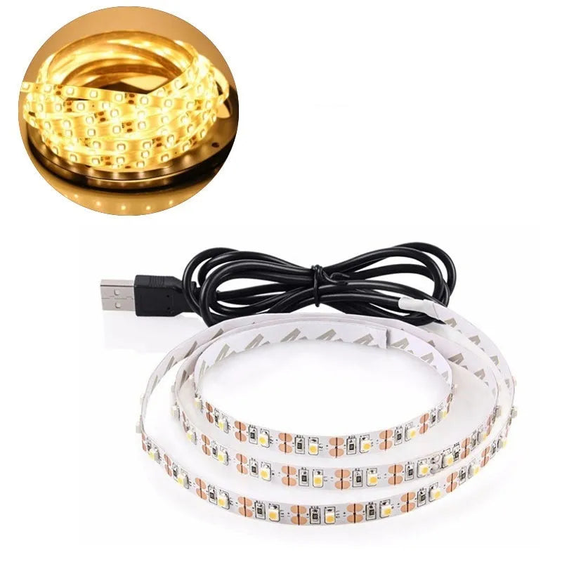 One-metre long flexible USB LED light strip with multiple colour options including white, blue, and red