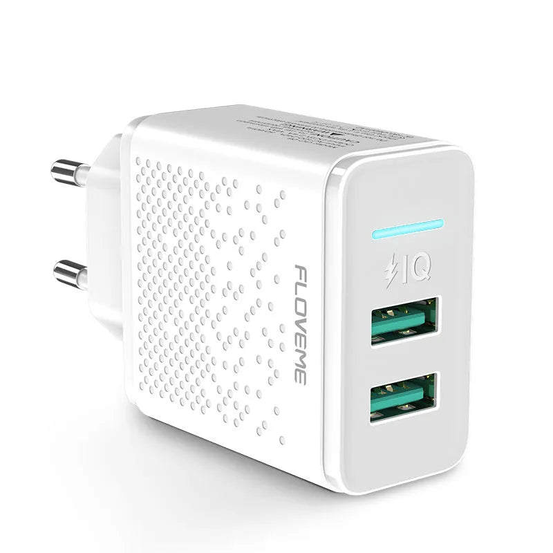 Black and white dual USB port wall charger with EU standard plug
