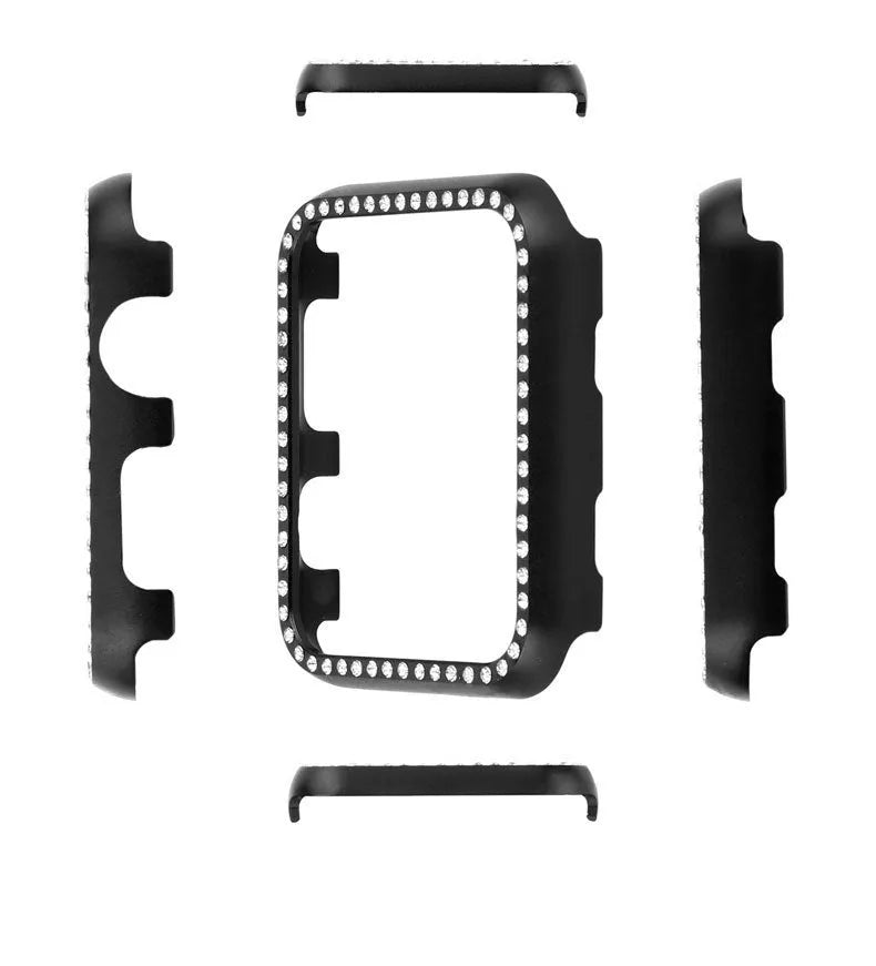 Aluminium alloy diamond protective case for Apple Watch in silver, black, rose gold, rose pink or gold.