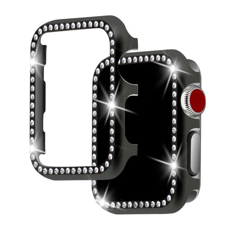Aluminium alloy diamond protective case for Apple Watch in silver, black, rose gold, rose pink or gold.