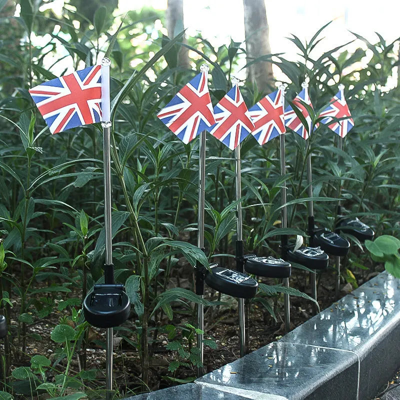 Solar garden flag light with stainless steel pole and British flag design