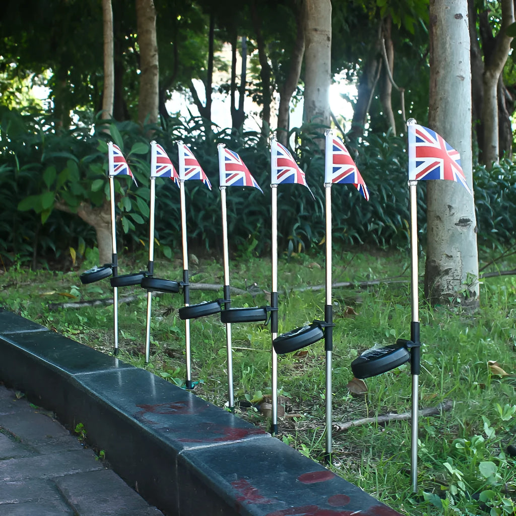Solar garden flag light with stainless steel pole and British flag design