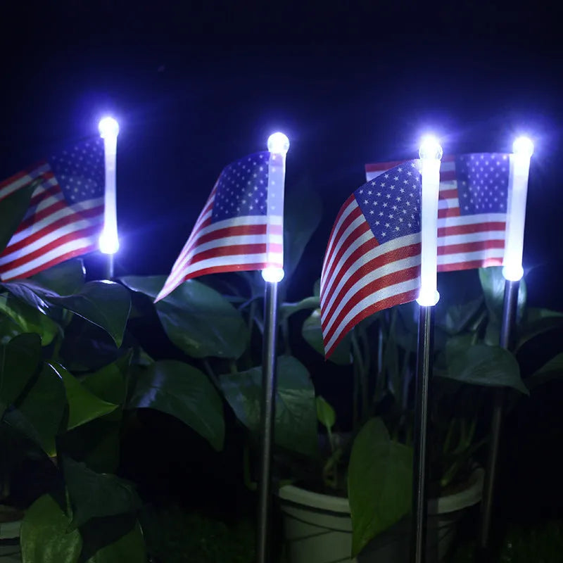 Solar garden flag light with stainless steel pole and British flag design