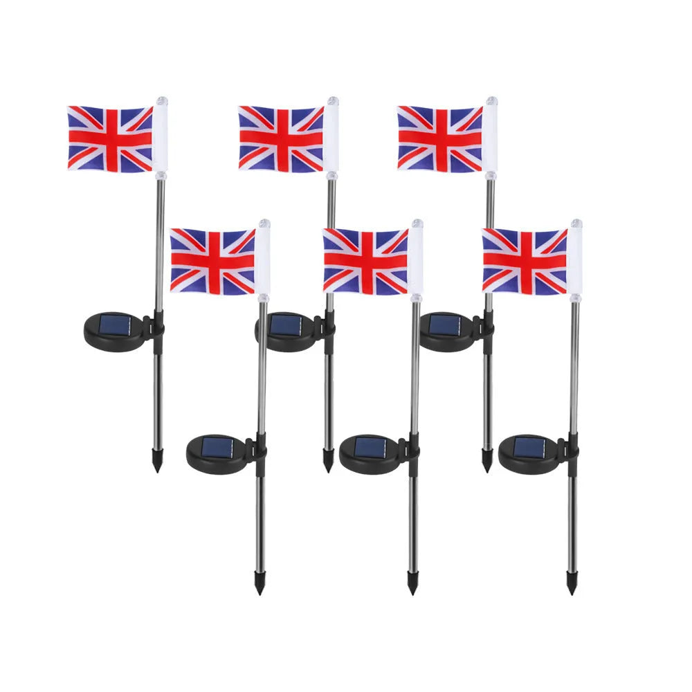 Solar garden flag light with stainless steel pole and British flag design