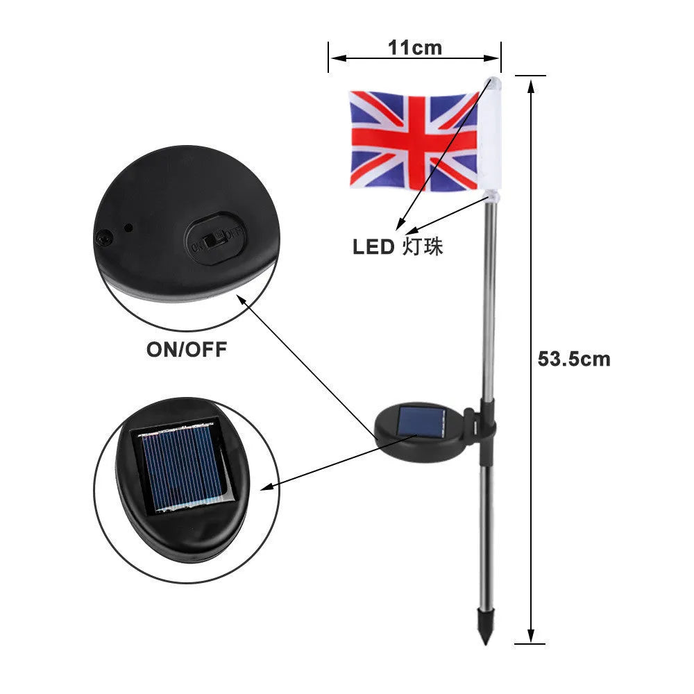 Solar garden flag light with stainless steel pole and British flag design