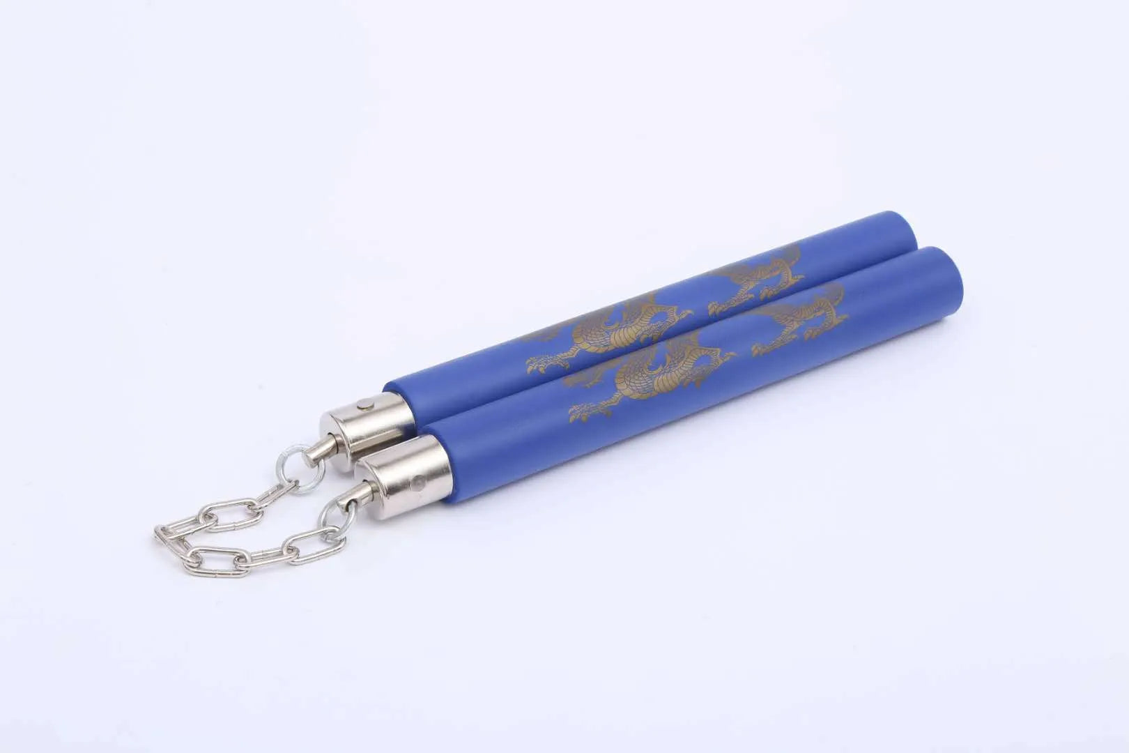Red sponge training nunchakus showing 28cm foam-padded sticks connected by iron chain