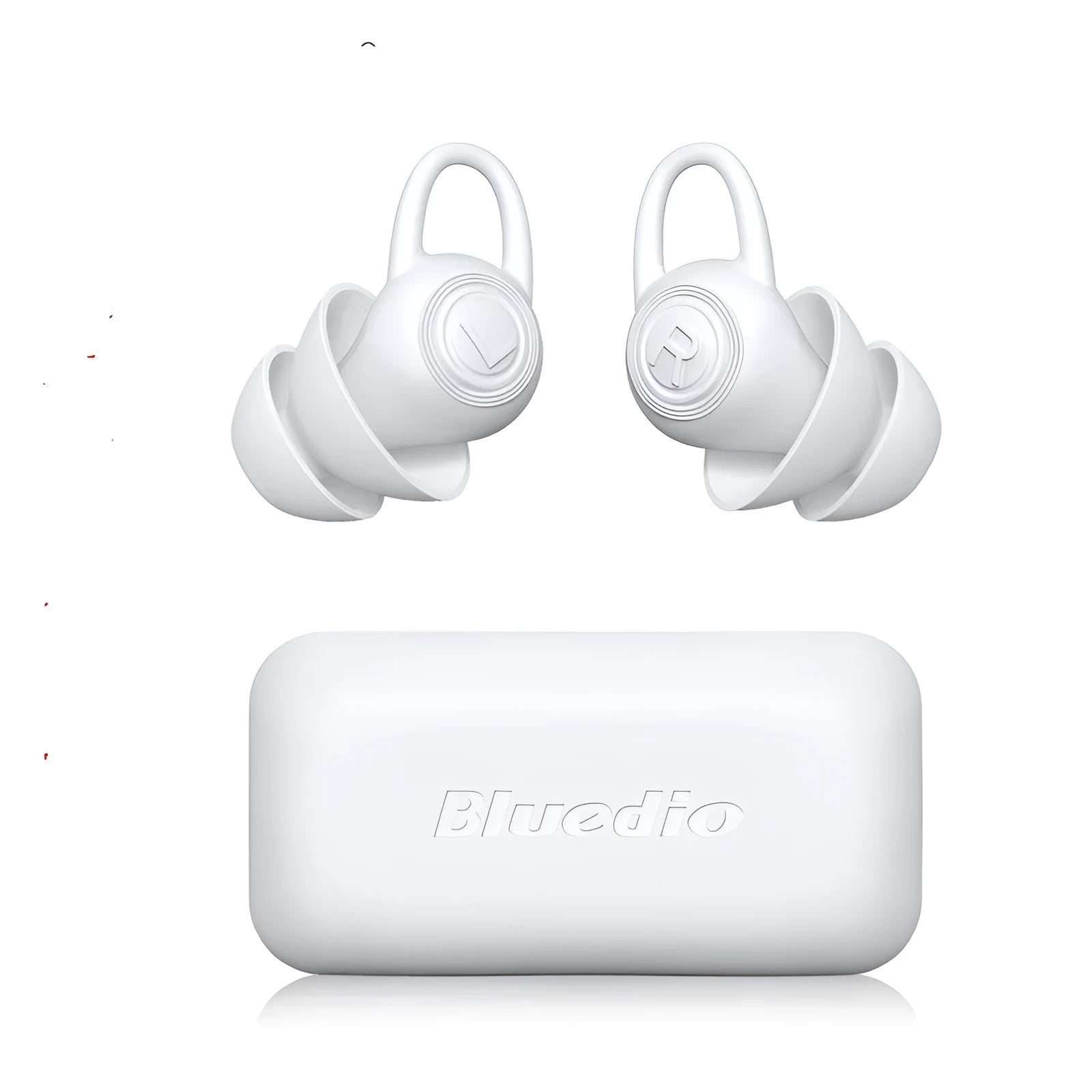 A single pair of white soft silicone ear plugs for noise reduction, shown with independent packing.