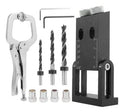 Black aluminium alloy woodworking perforation locator tool with drill bits and sleeves