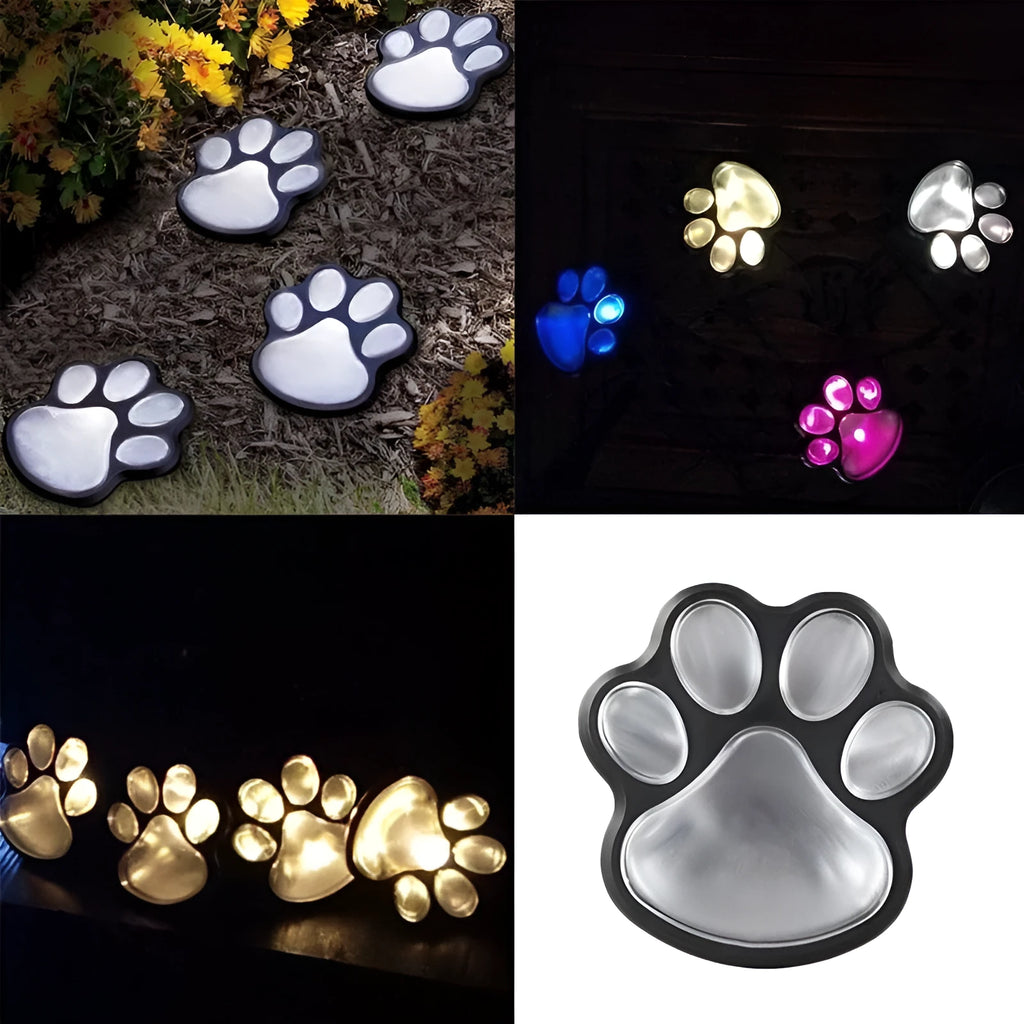 Black bear paw-shaped solar garden lights with solar panel pole for outdoor pathway illumination