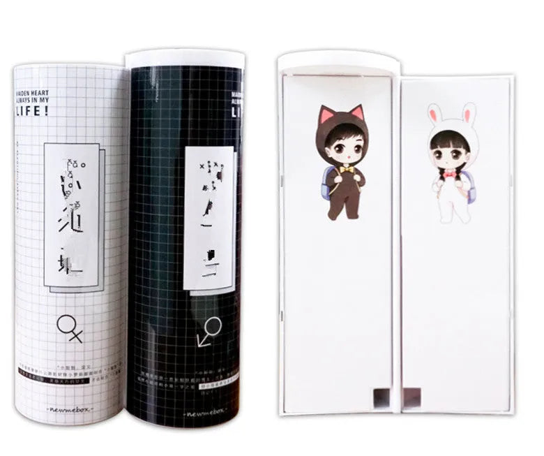 Long plastic double-layer student pencil case in packing box 68x68x219mm