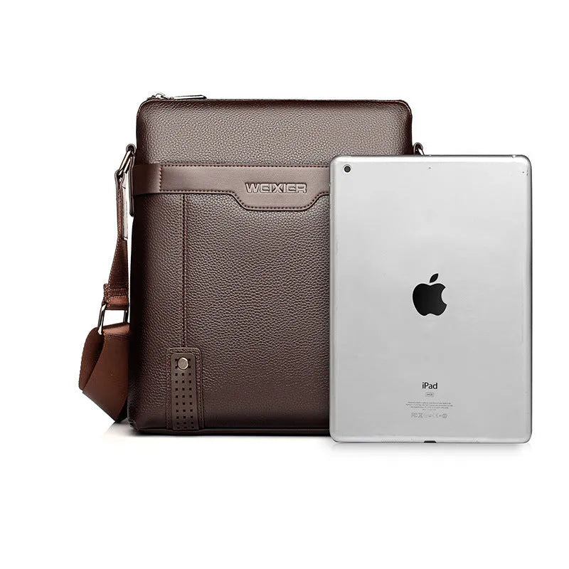 Men's medium shoulder bag in PU leather with square vertical design and single strap