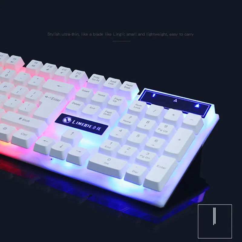 GTX300 black and white wired gaming keyboard and mouse set with backlit keys