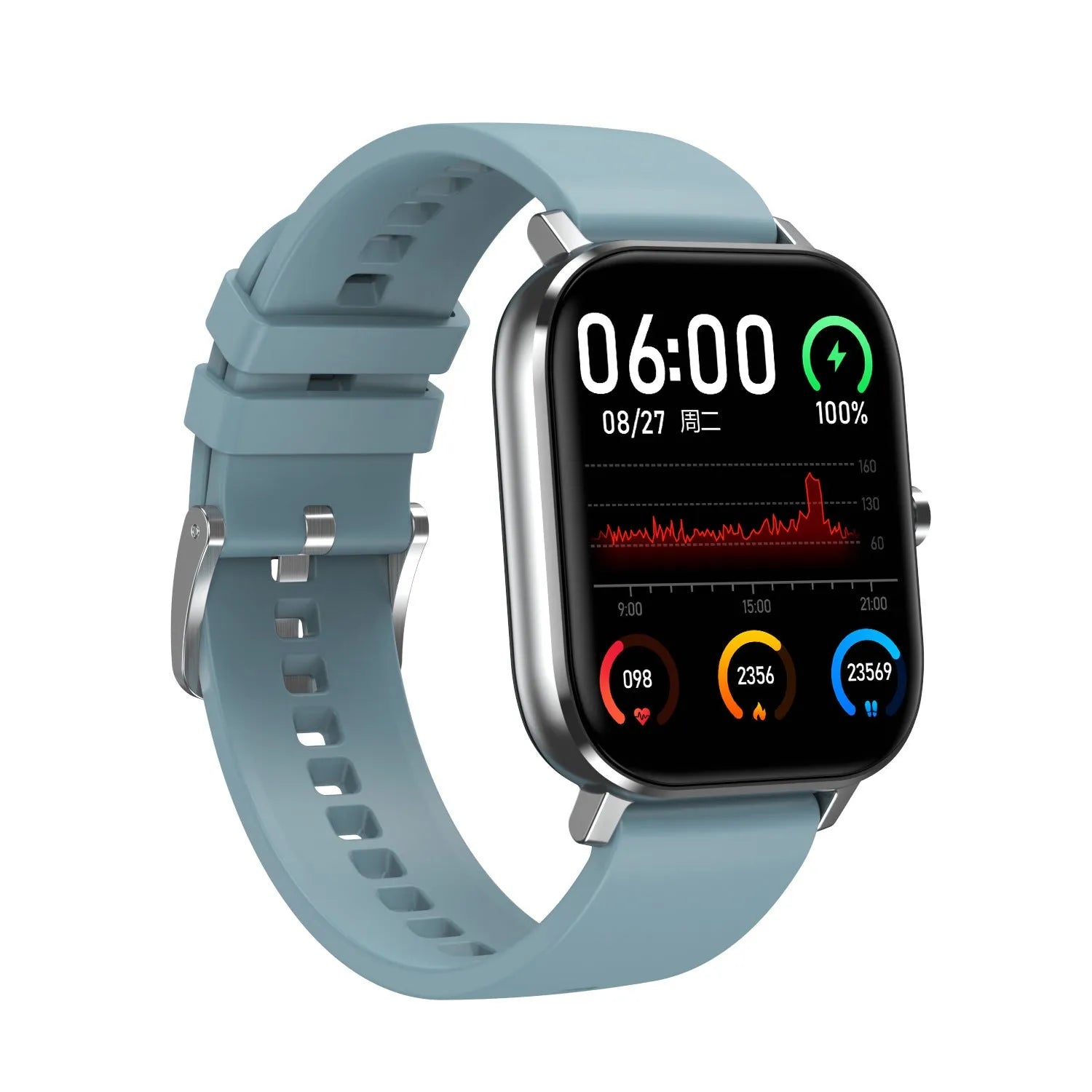 Smart bracelet with 1.54-inch screen showing health metrics including heart rate and blood pressure
