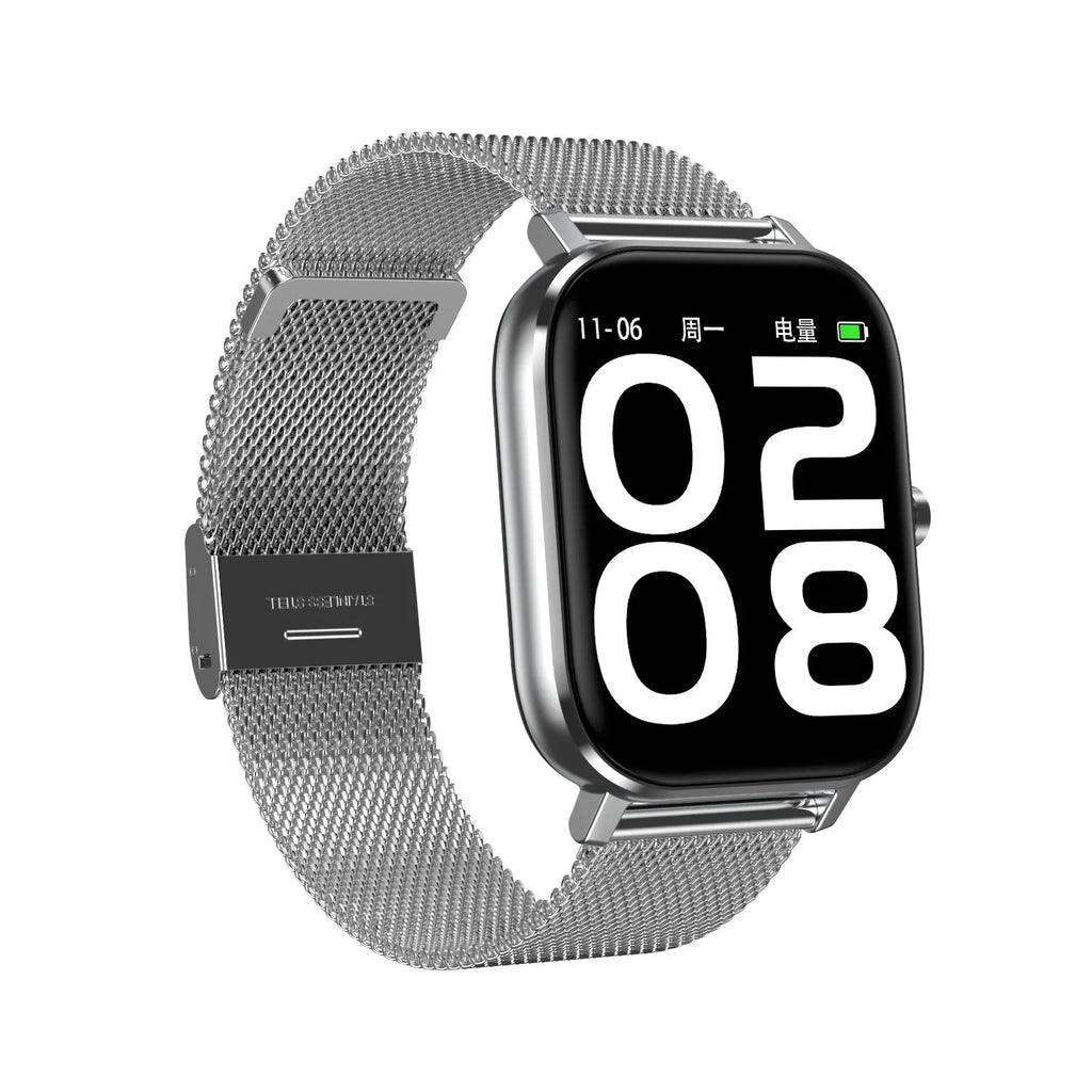 Smart bracelet with 1.54-inch screen showing health metrics including heart rate and blood pressure